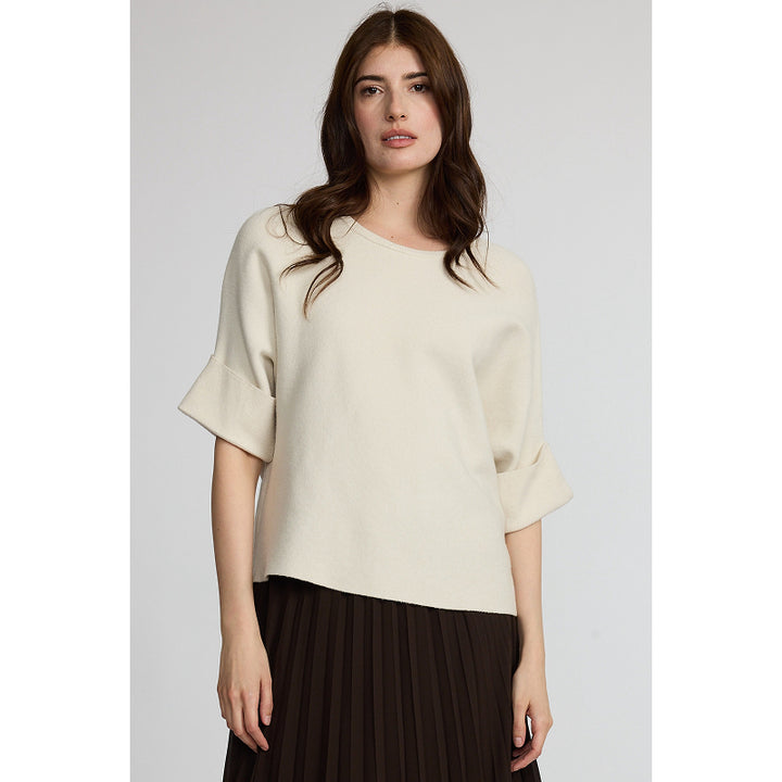 Pistache Fine Knit Sweater With Folded Sleeve