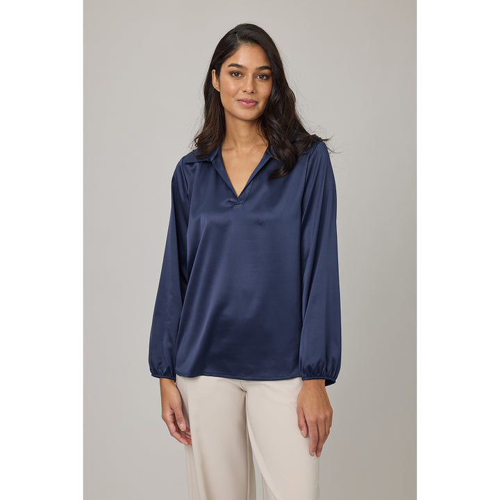 Pistache Collared Satin Blouse