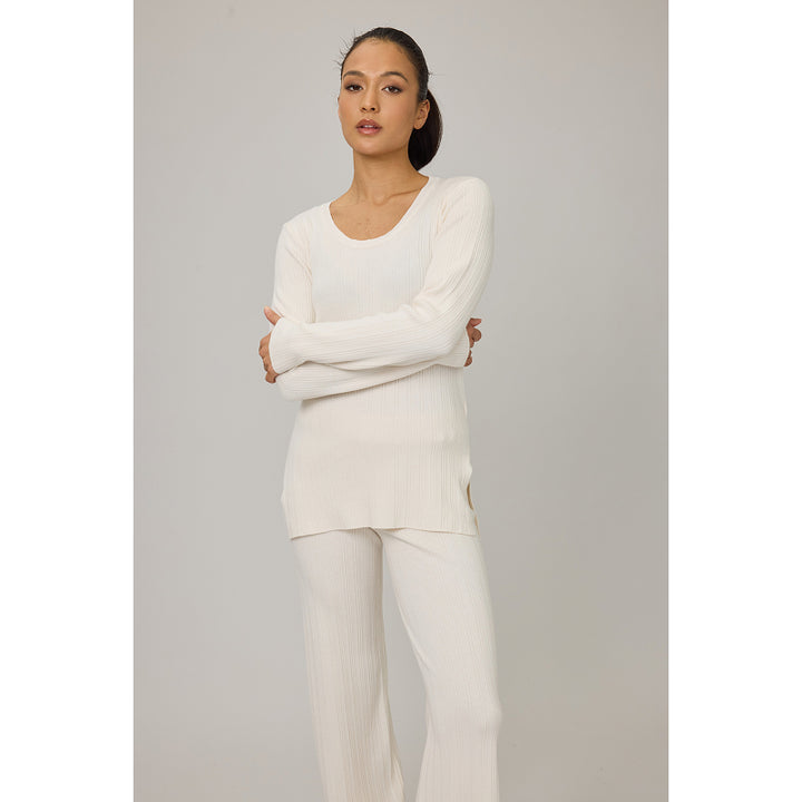 Pistache Ribbed Crewneck Sweater with Split Sides