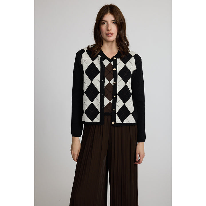Pistache Argyle Fine Knit Cardigan