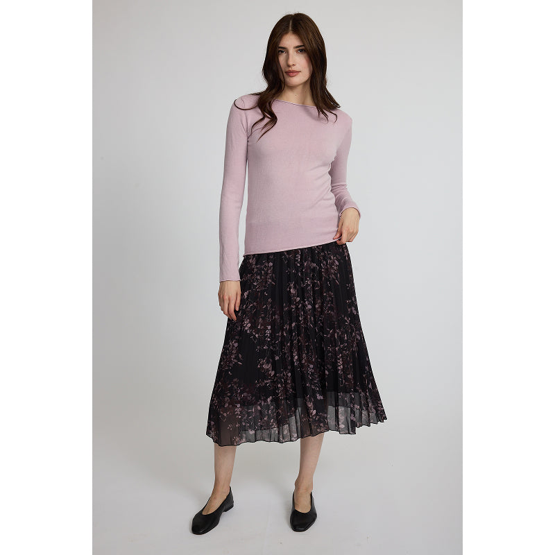 Pistache Georgette Pleated Skirt In Pink/Bordeaux Floral Print