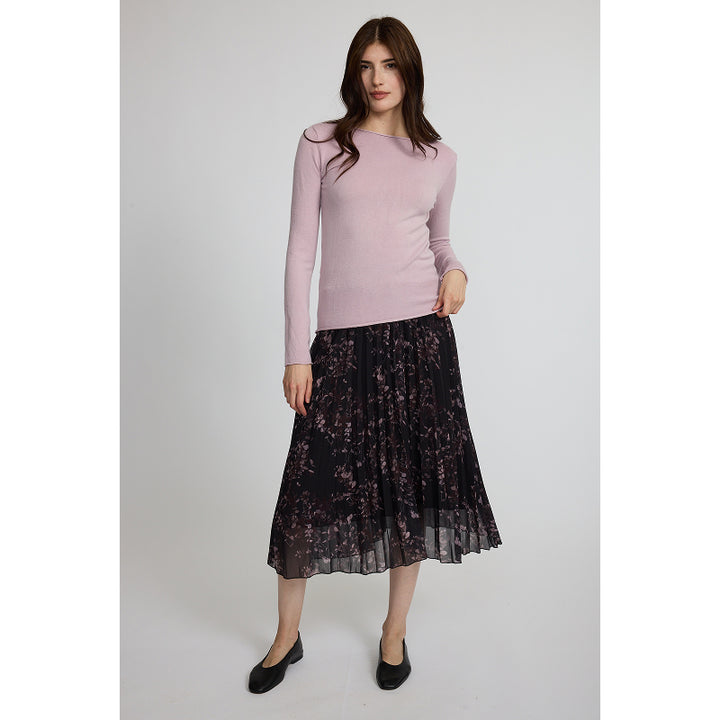 Pistache Georgette Pleated Skirt In Pink/Bordeaux Floral Print