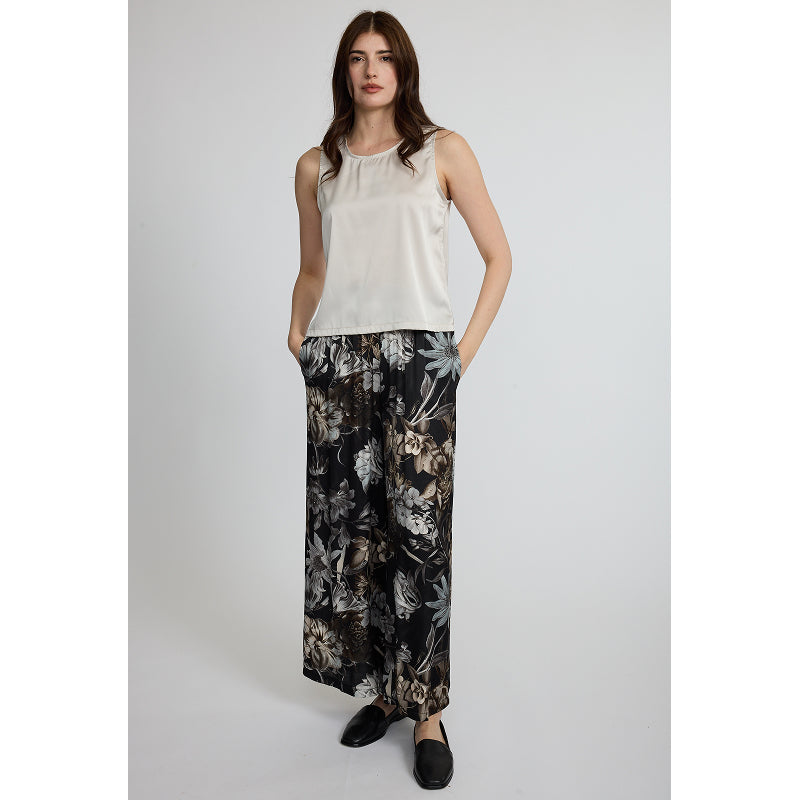 Pistache Loose Satin Pant In Milano Winter Floral Print
