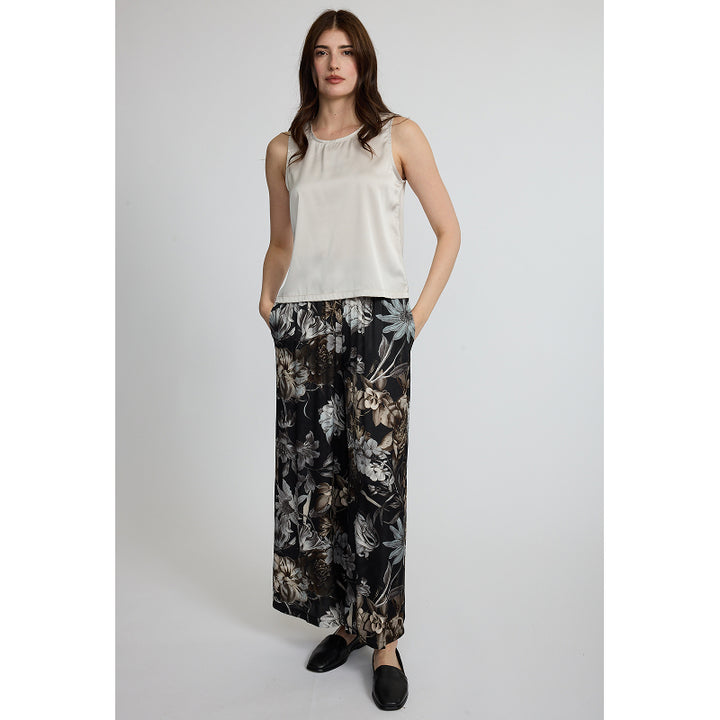 Pistache Loose Satin Pant In Milano Winter Floral Print