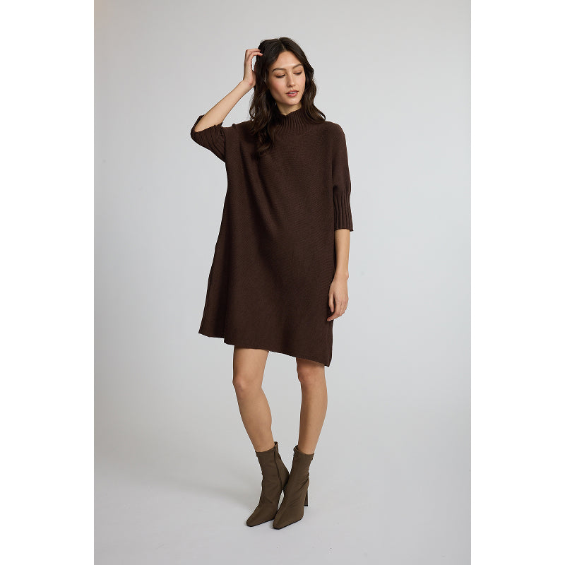Pistache Rib Funnel Neck Fine Knit Dress
