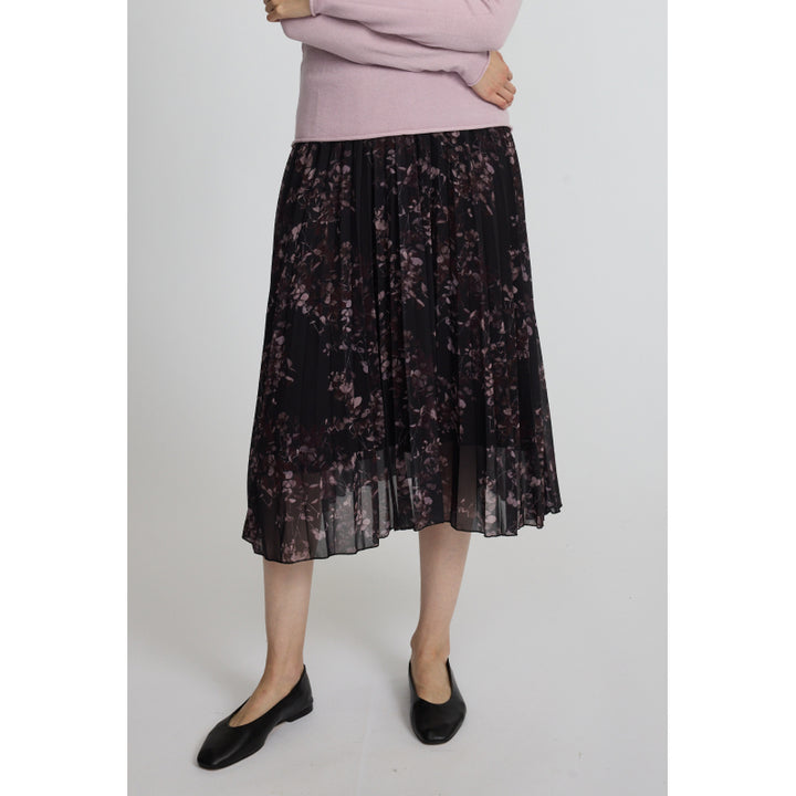 Pistache Georgette Pleated Skirt In Pink/Bordeaux Floral Print