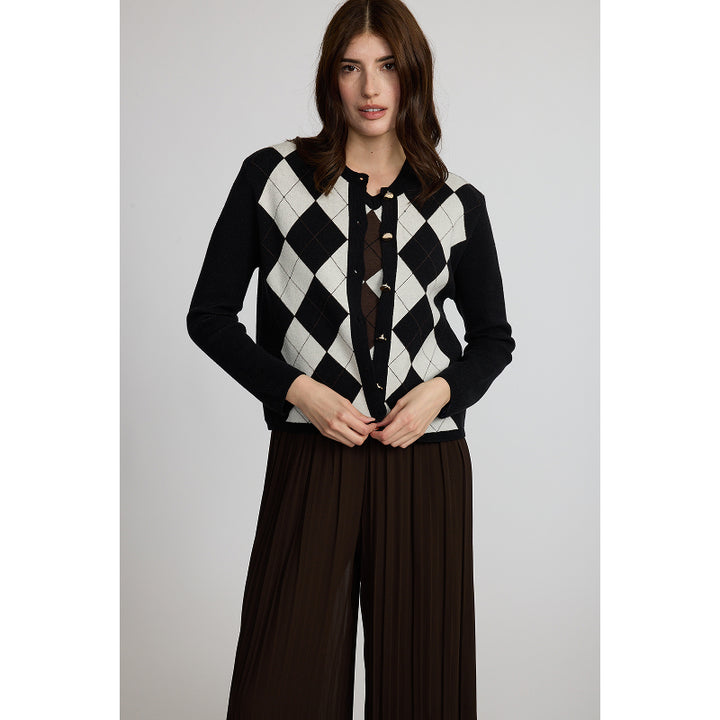 Pistache Argyle Fine Knit Cardigan