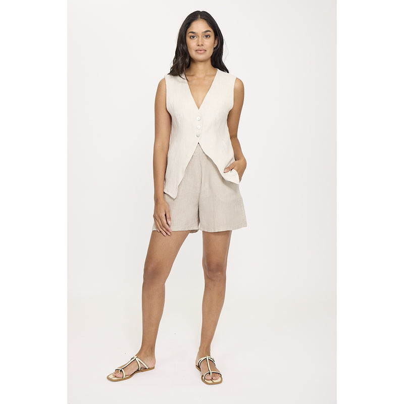Pistache Open Bottom Linen Vest