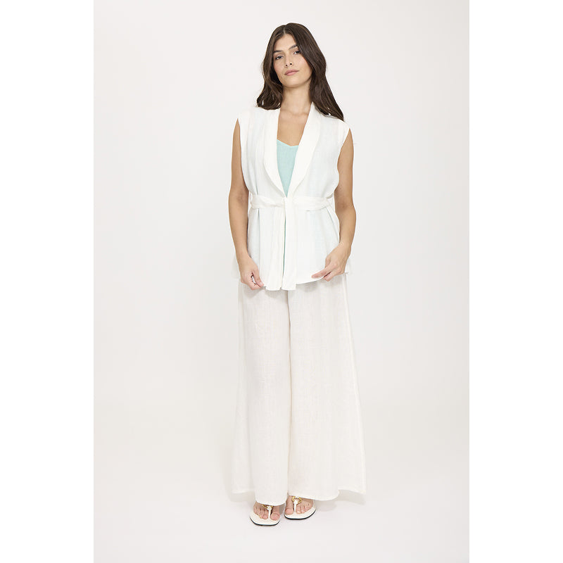 Pistache Shawl Collar Linen Vest