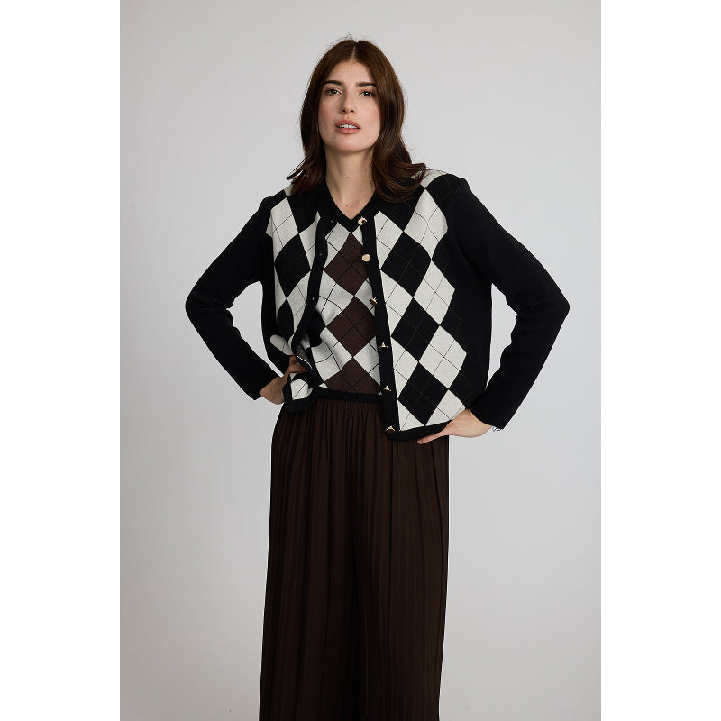Pistache Argyle Fine Knit Cardigan