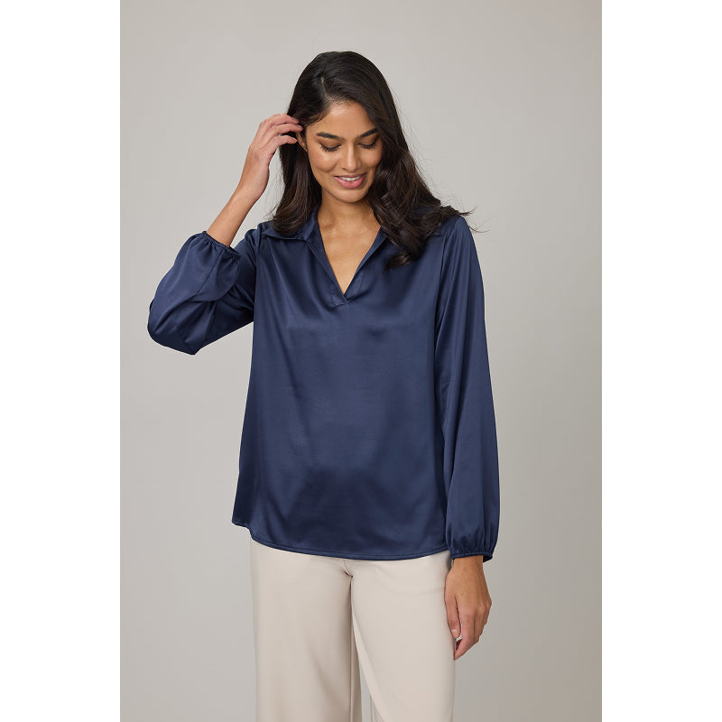 Pistache Collared Satin Blouse