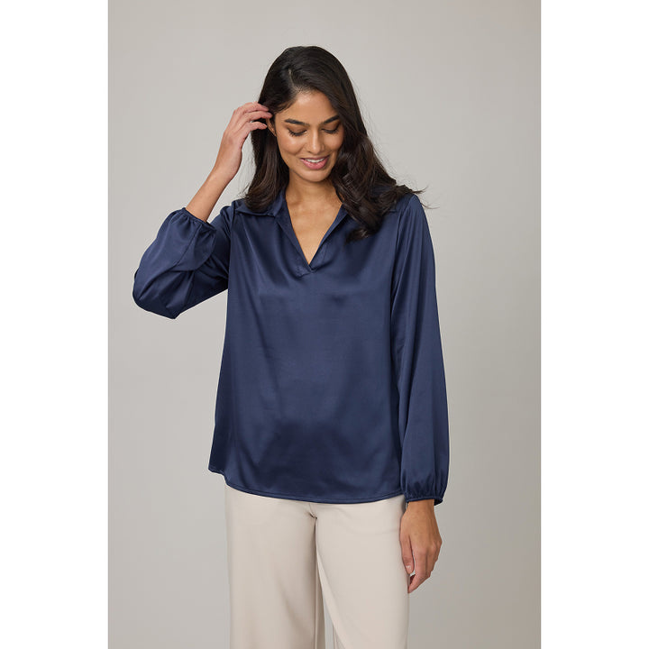 Pistache Collared Satin Blouse