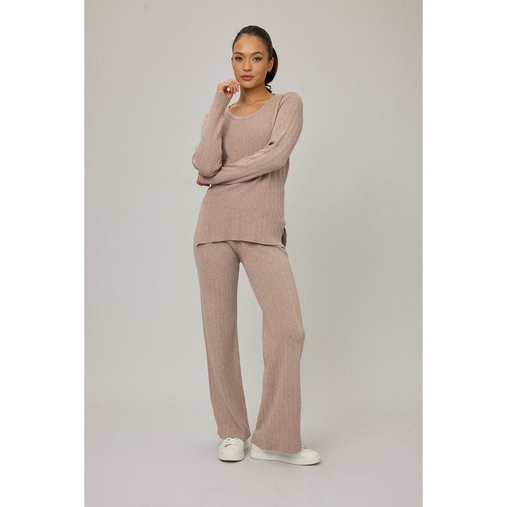 Pistache Ribbed Crewneck Sweater with Split Sides