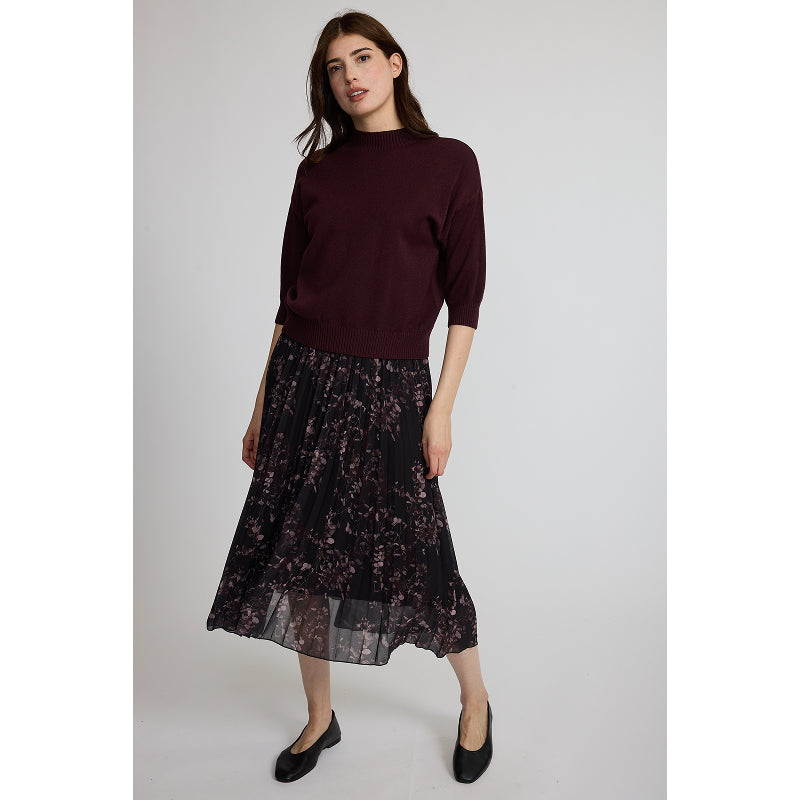 Pistache Georgette Pleated Skirt In Pink/Bordeaux Floral Print