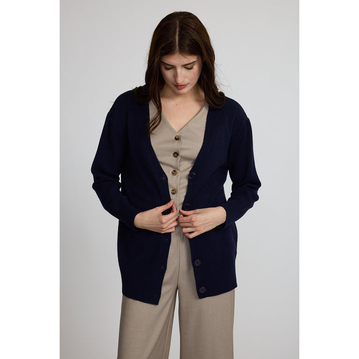Pistache Long Fine Knit Buttoned Cardigan
