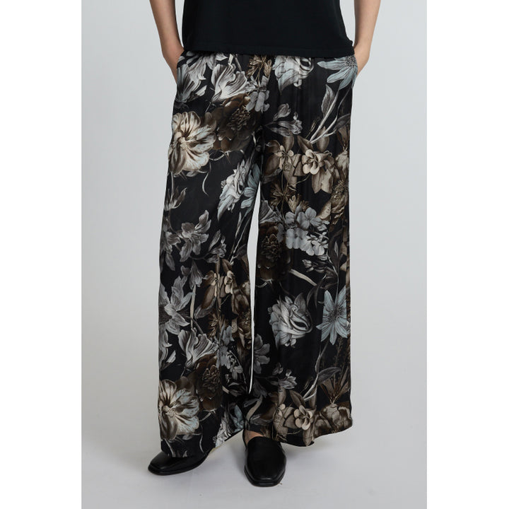 Pistache Loose Satin Pant In Milano Winter Floral Print