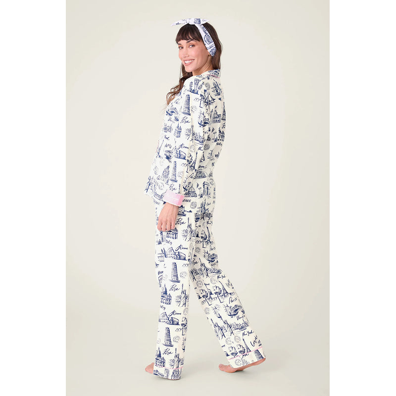 PJ Salvage Bon Voyage Travel Print Flannel PJ Set