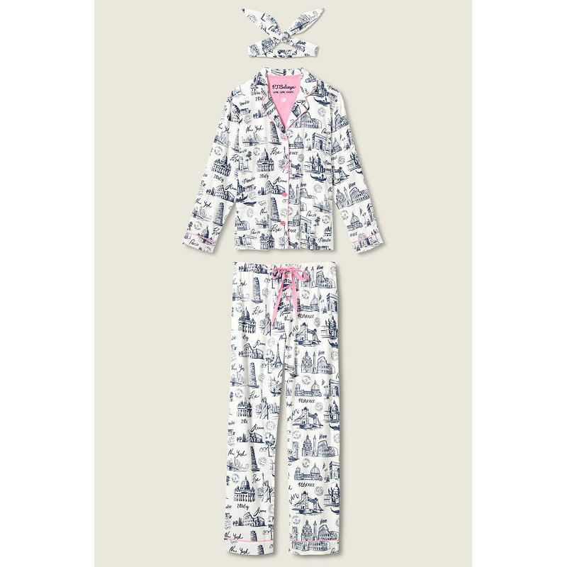 PJ Salvage Bon Voyage Travel Print Flannel PJ Set