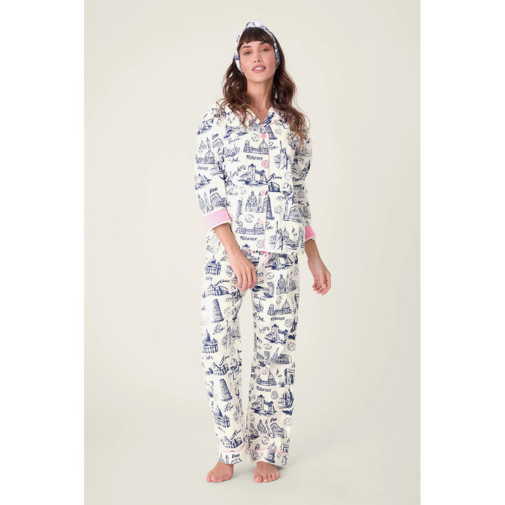 PJ Salvage Bon Voyage Travel Print Flannel PJ Set
