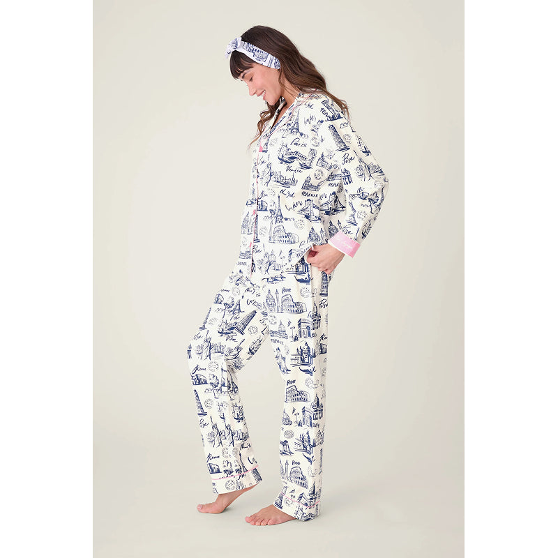 PJ Salvage Bon Voyage Travel Print Flannel PJ Set