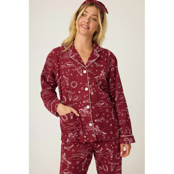 PJ Salvage Hold Your Horses Western Print Flannel PJ Set
