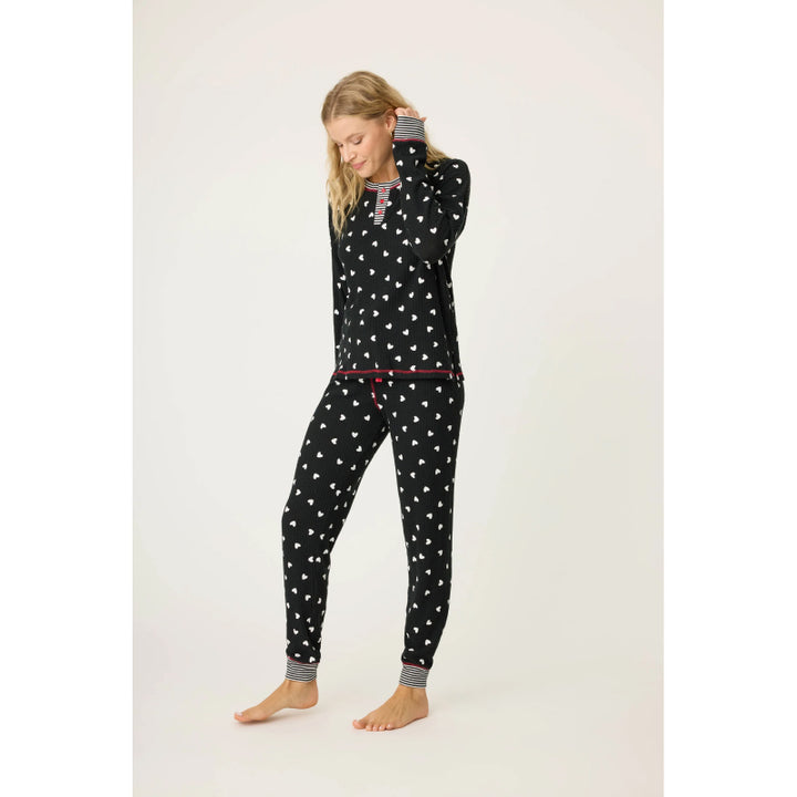 PJ Salvage Tiny Hearts Waffle Thermal Ski Jammie Set