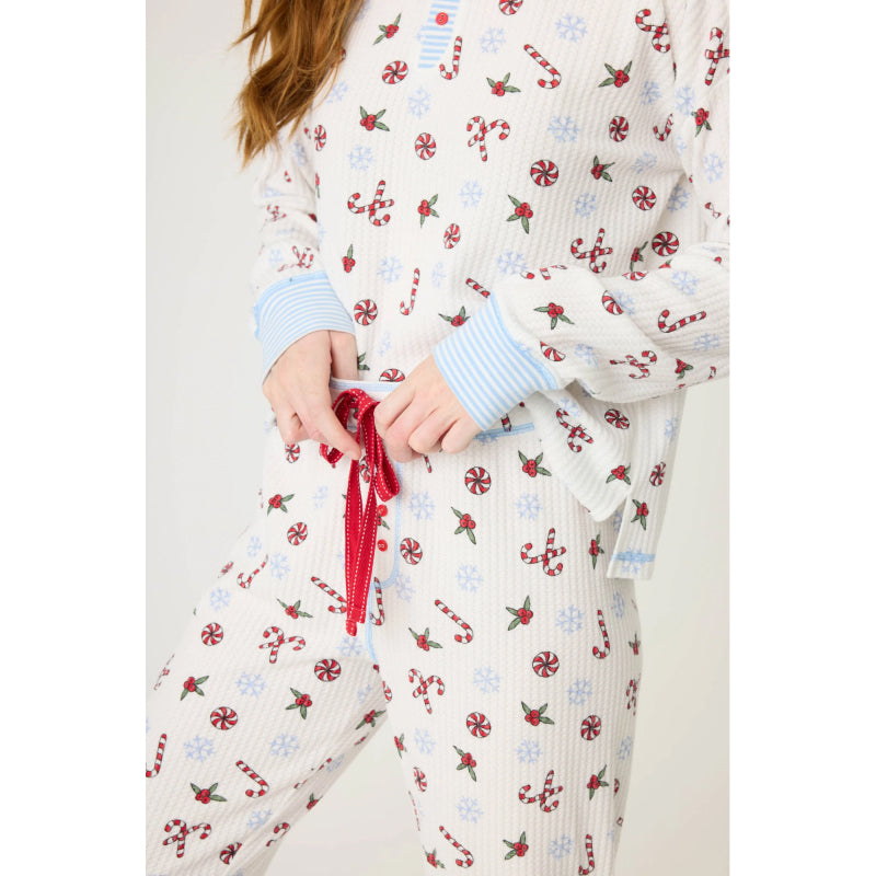 PJ Salvage Candy Cane Waffle Thermal Ski Jammie Set