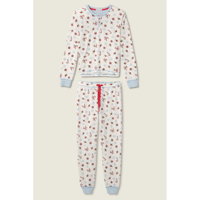 PJ Salvage Candy Cane Waffle Thermal Ski Jammie Set