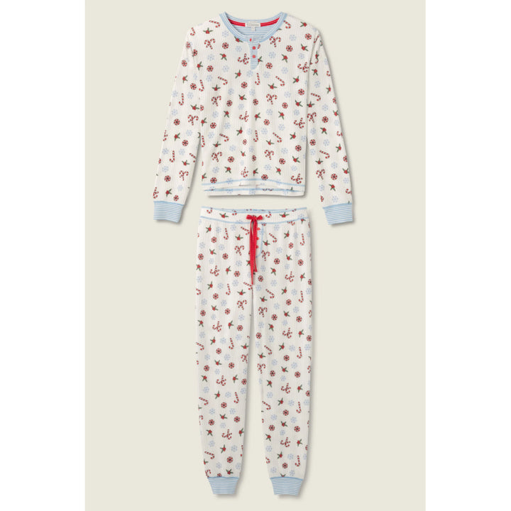 PJ Salvage Candy Cane Waffle Thermal Ski Jammie Set