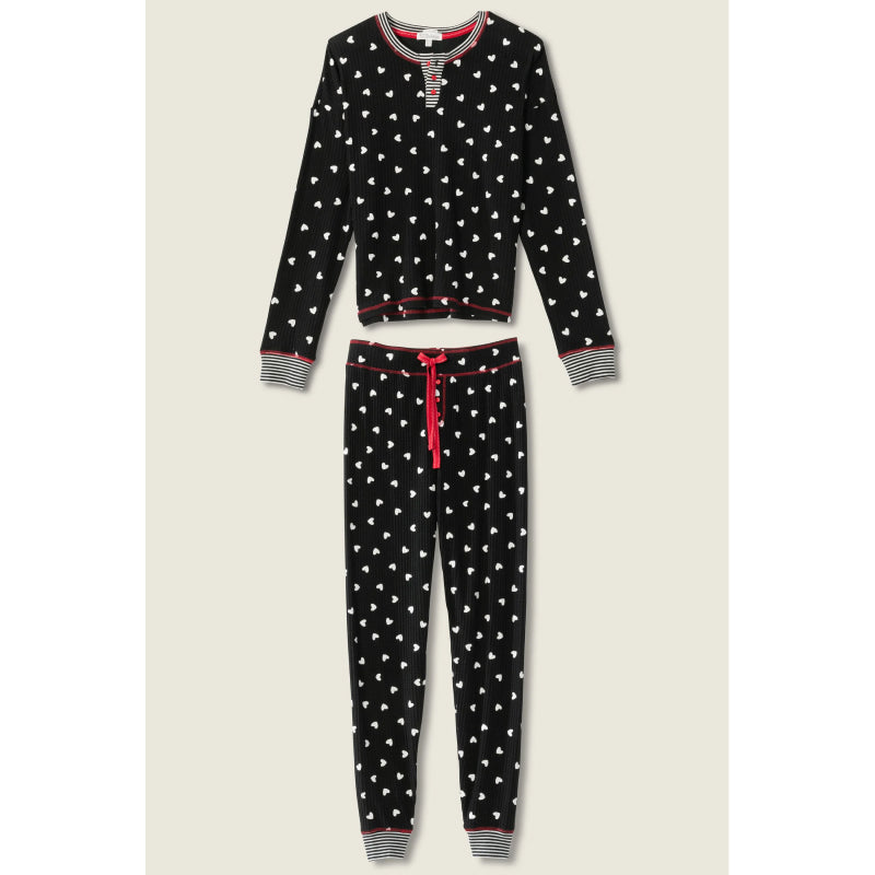 PJ Salvage Tiny Hearts Waffle Thermal Ski Jammie Set