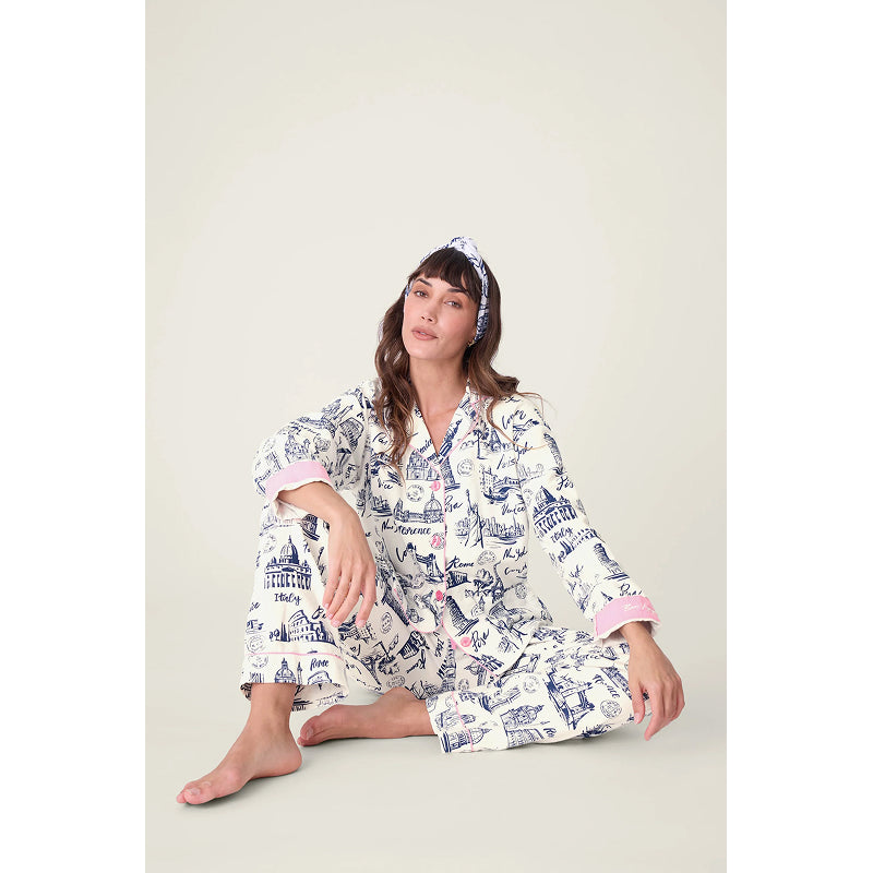 PJ Salvage Bon Voyage Travel Print Flannel PJ Set