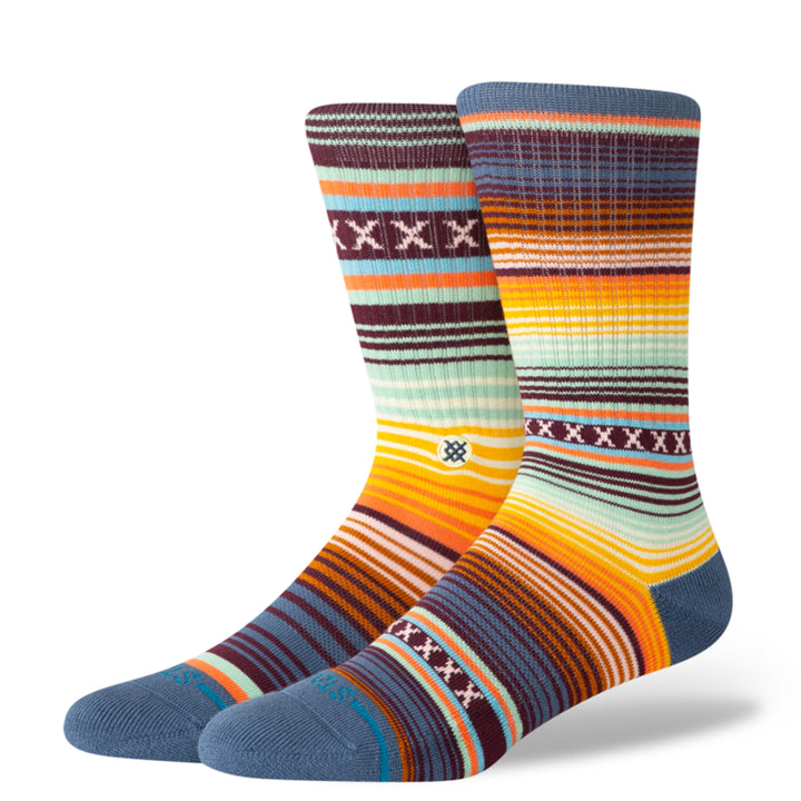 Colorful striped socks with pattern on a white background
