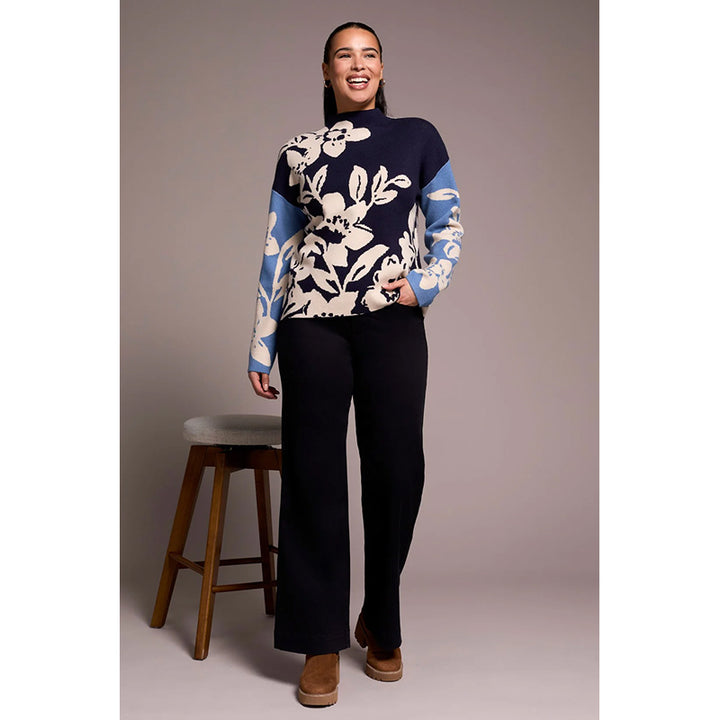 Tribal Knit Jacquard Funnel Neck Sweater