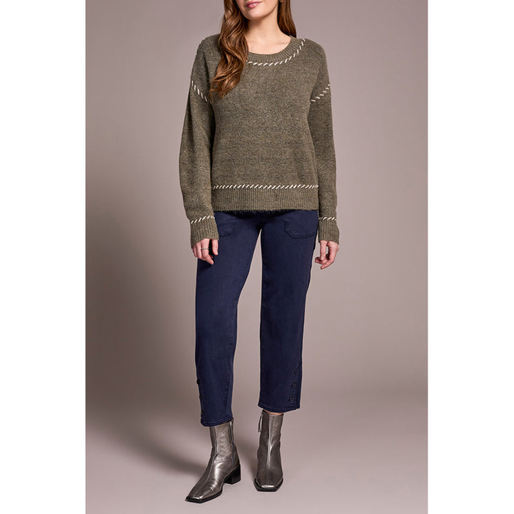 Tribal Long Sleeve Crew Neck Sweater with Stitching