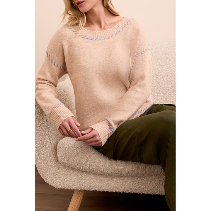 Tribal Long Sleeve Crew Neck Sweater with Stitching