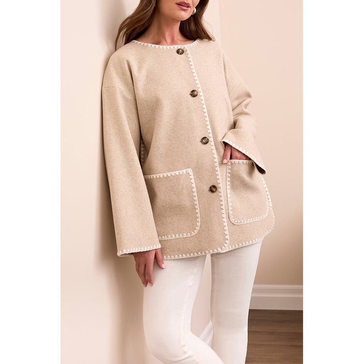 Tribal Button Front Coat with Detachable Scarf