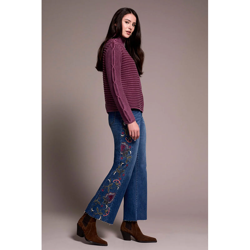 Tribal Vintage Washed Cable Knit Mock Neck Sweater