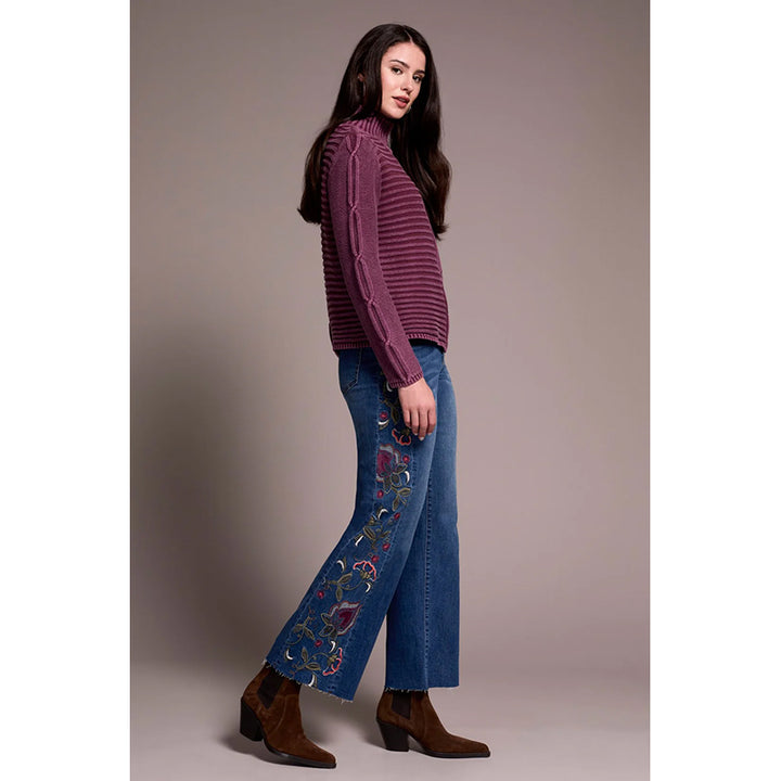 Tribal Vintage Washed Cable Knit Mock Neck Sweater