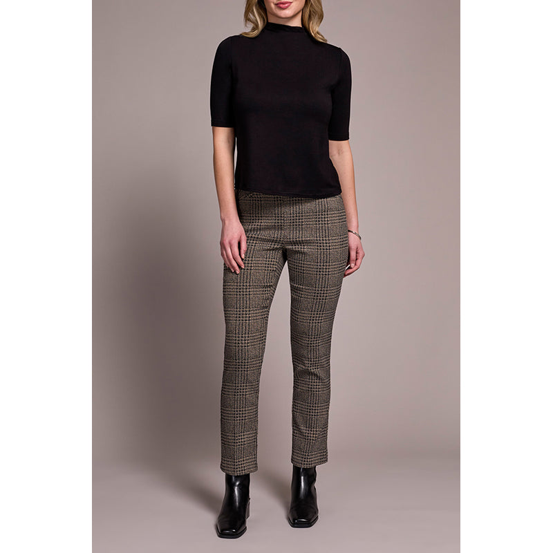 Tribal Funnel Neck Elbow Sleeve Knit Top