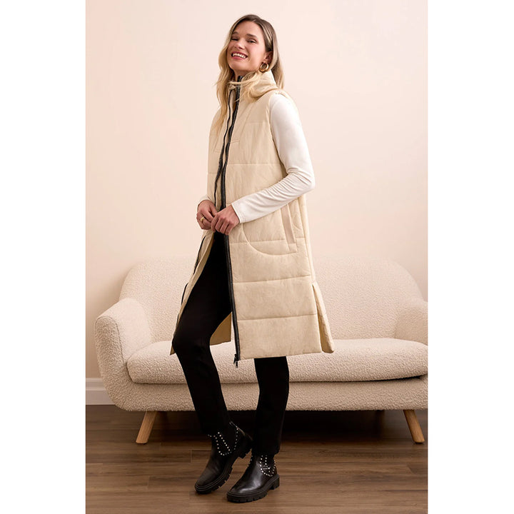 Tribal Long Zip-Front Quilted Vest