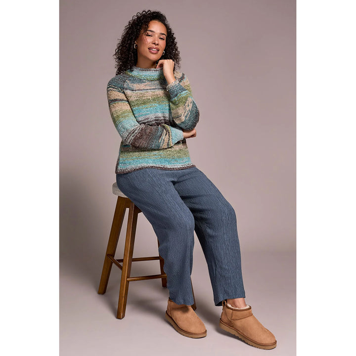 Tribal Boucle Yarn Mock Neck Puff Sleeve Sweater