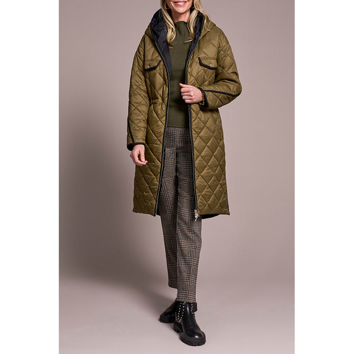 Tribal Long Zip-Front Reversible Puffer With Hood