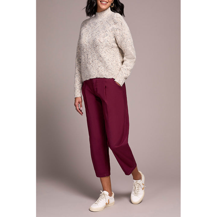 Tribal Mock Neck Puff Sleeve High Low Sweater