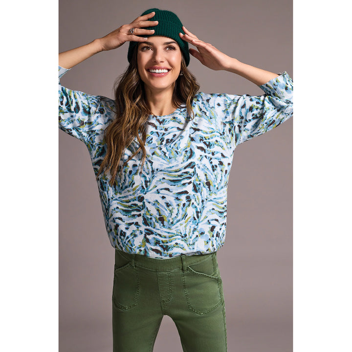 Tribal Soft Yarn Three-Quarter Sleeve Crewneck Sweater