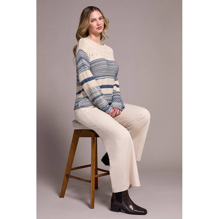 Tribal Color Block Bell Sleeve Boat Neck Sweater