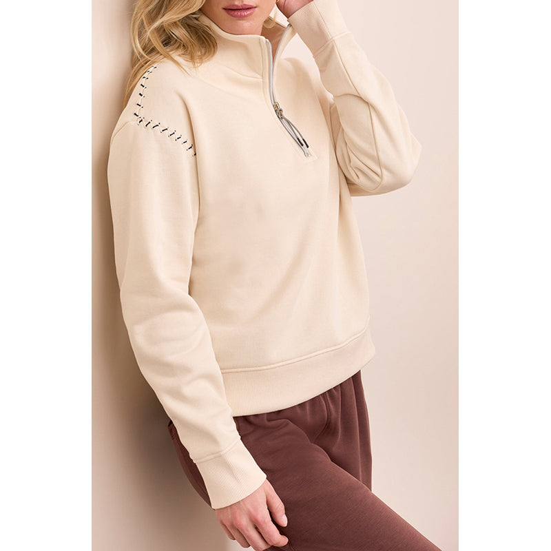 Tribal Long Sleeve Funnel Neck Top with Stitching