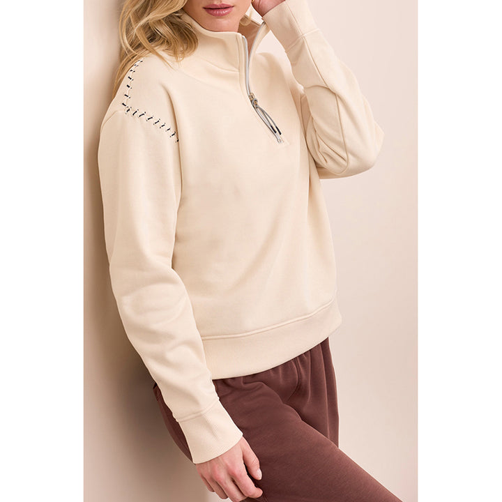 Tribal Long Sleeve Funnel Neck Top with Stitching