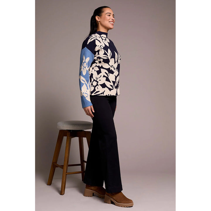 Tribal Knit Jacquard Funnel Neck Sweater