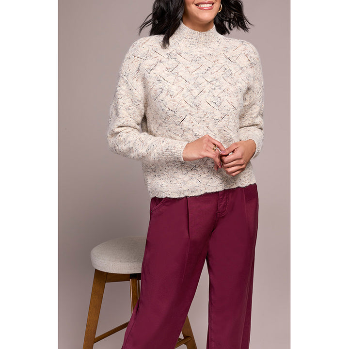 Tribal Mock Neck Puff Sleeve High Low Sweater