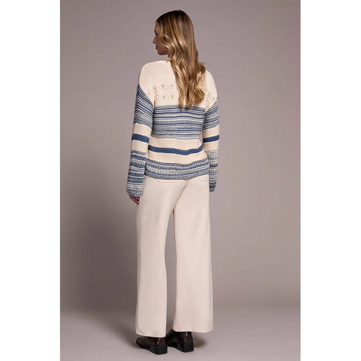 Tribal Color Block Bell Sleeve Boat Neck Sweater